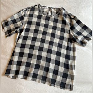Equipment gingham plaid short sleeve silk top